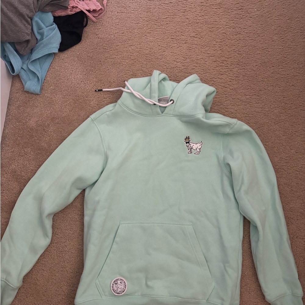 Mint Green Women's Hoodie Sweatshirt with Embroidered Goat